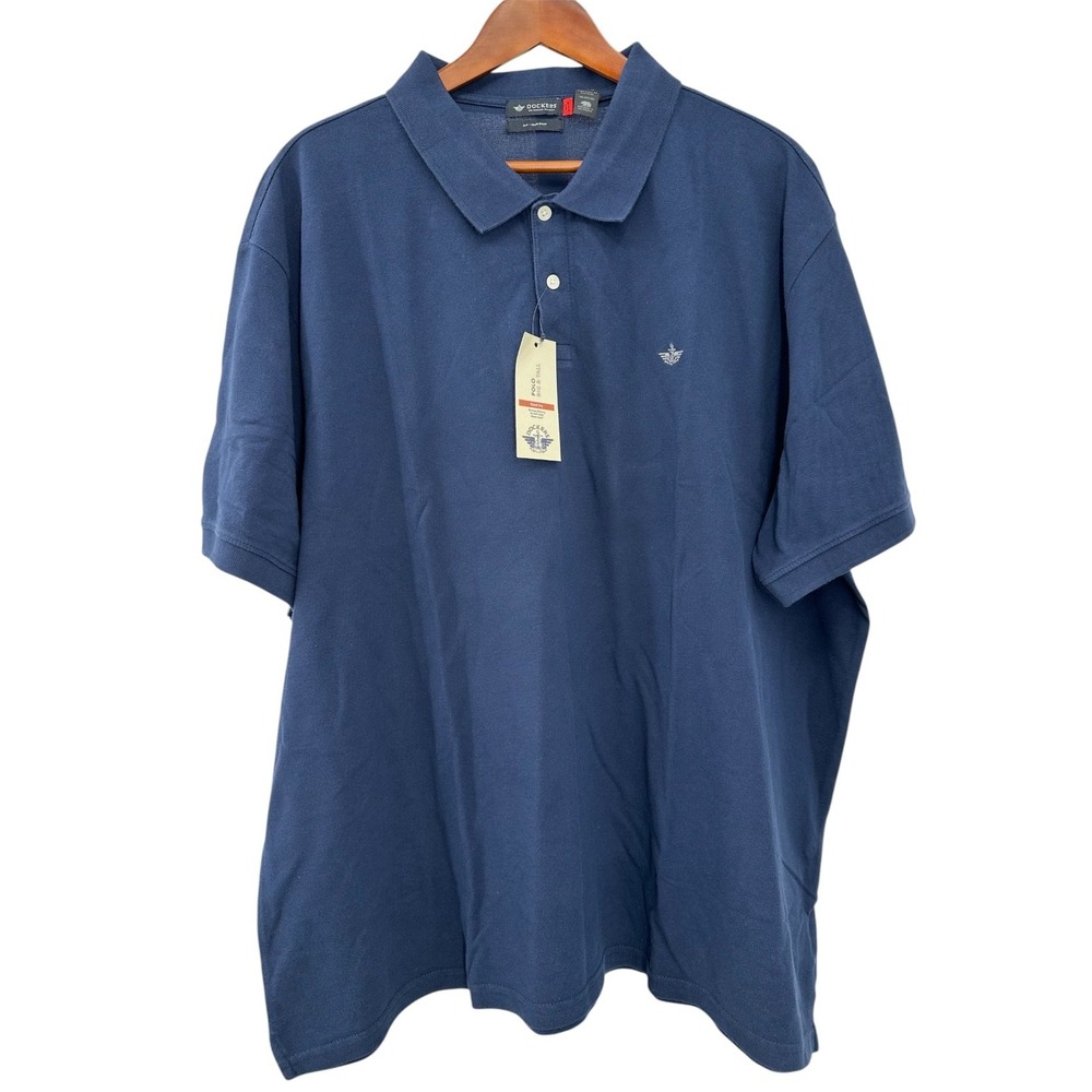 Dockers Short Sleeve Polo Shirt Navy Blue Cotton Slim Fit Mens 2XL Quick-Dry NWT - Picture 9 of 13